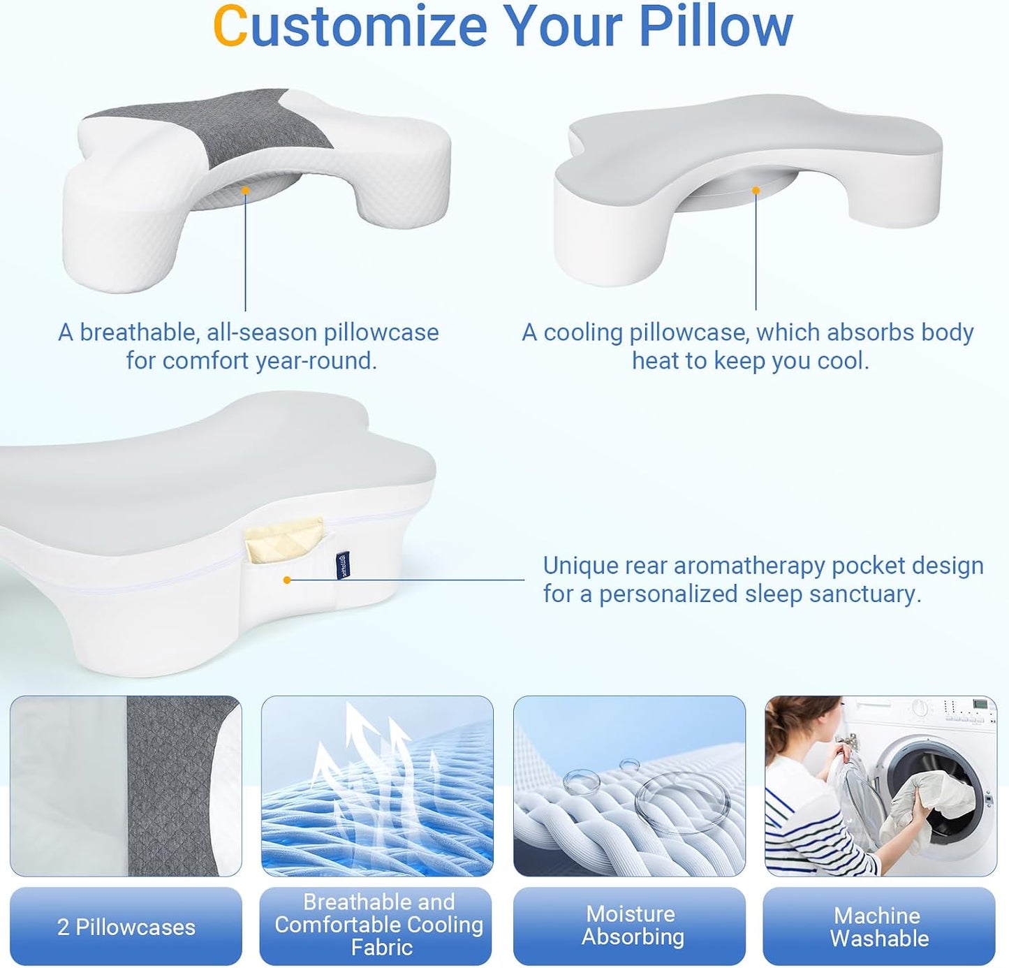 Side Sleeper Pillows with Arm Holes,Neck Support & Rotator Cuff Pain Relief | Memory Foam Shoulder Pillow for Side Sleepers, 2PCS Pillowcase, Ergonomic Knee, Leg, Arm Pillow for Adults