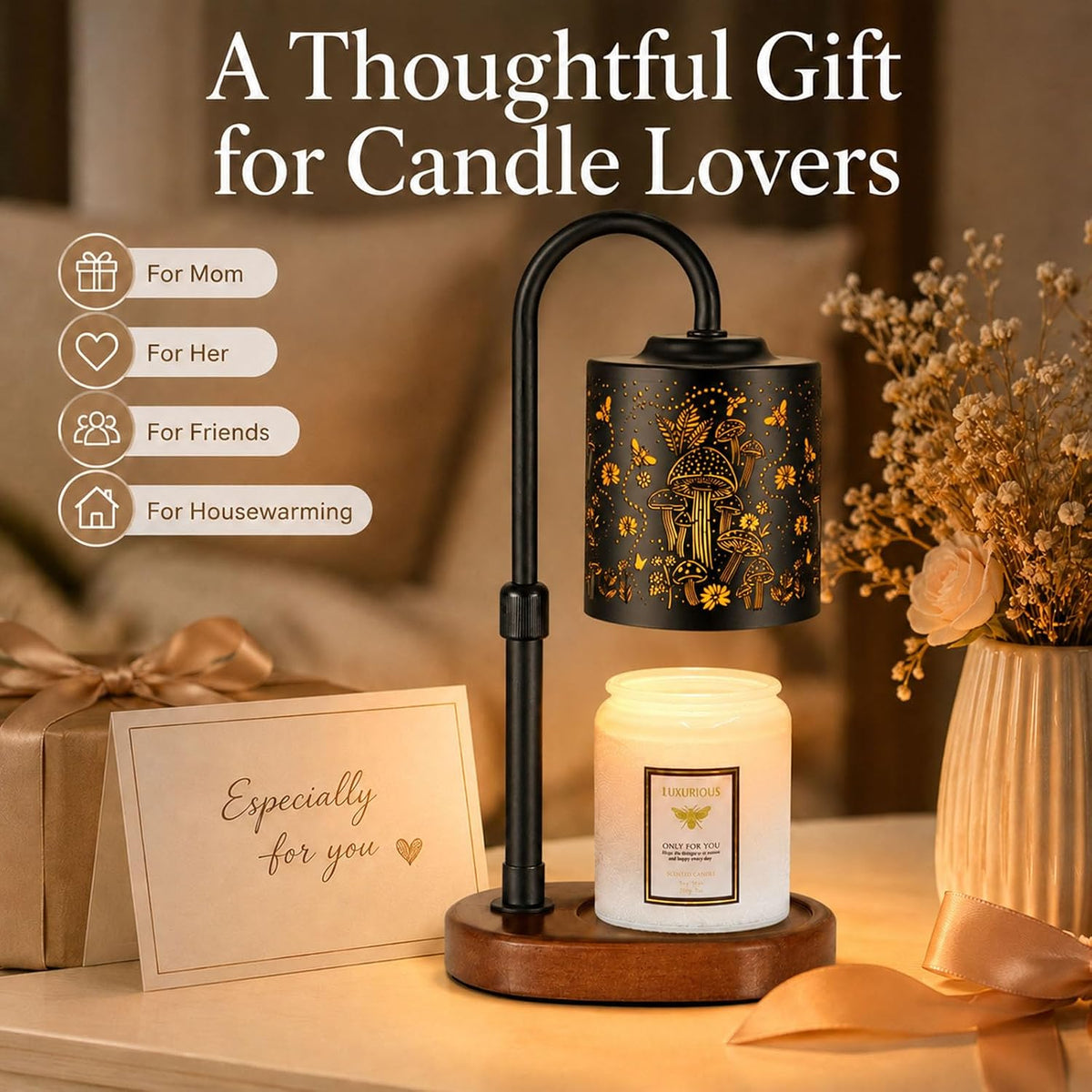 Dimmable Candle Warmer Lamp with Timer Adjustable Height for Scented Jar Candles Electric Candle Wax Melt Warmer for Home Decor Christmas Birthday Gifts for Women Mom(Hummingbird)