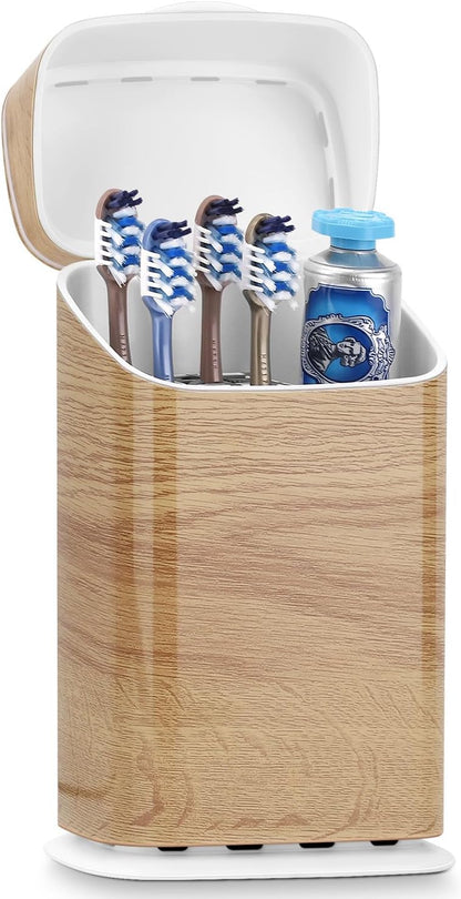 GFWARE Electric Toothbrush Holder with Cover, Ventilated & Drainage, Silver | Detachable 5 Slots Bathroom Organizer for Toothbrush & Toothpaste, Waterproof & Dustproof, Electric Toothbrushes Under 10 In