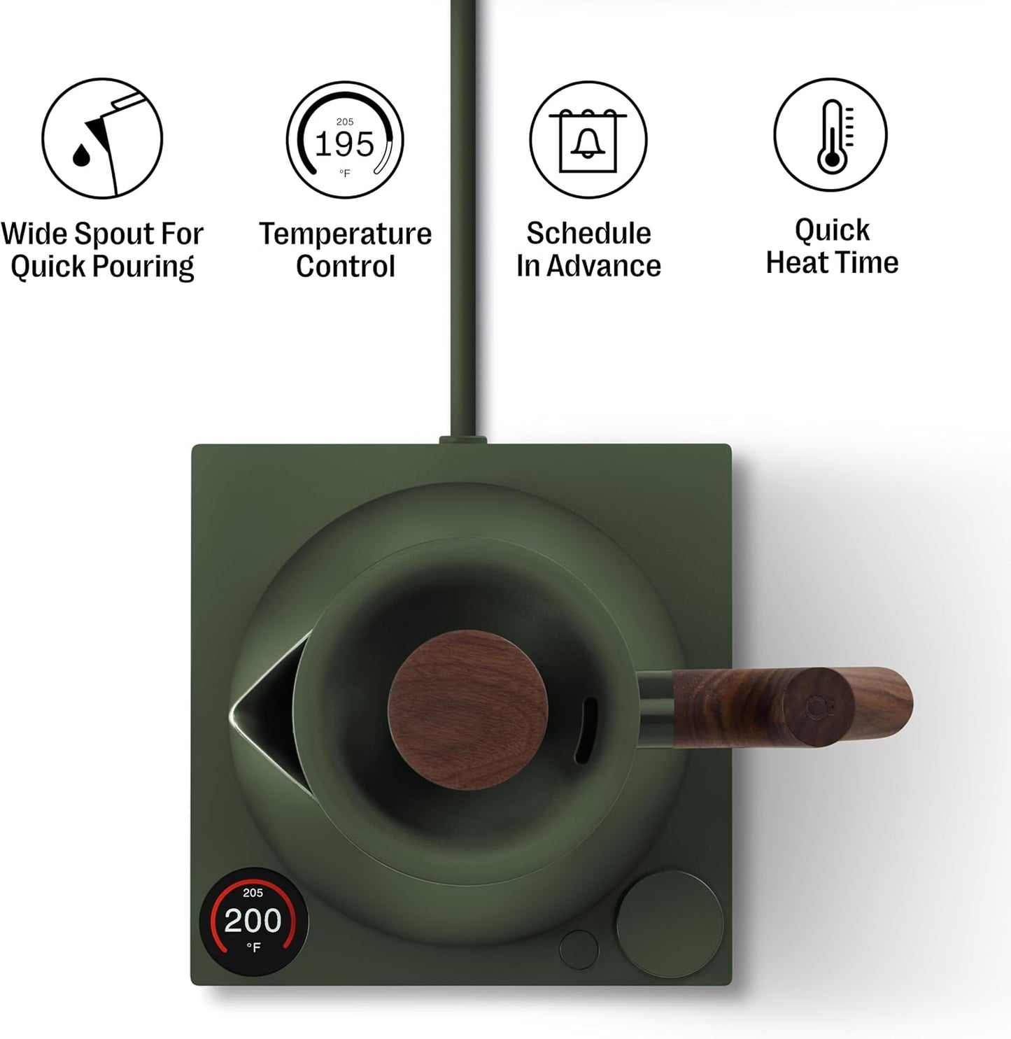 Fellow Corvo EKG Pro Electric Kettle for Tea & Coffee, 0.9 Liter | Precision Temp Control, Stainless Steel, Brew Timer, Smart Scheduling, Wide Spout, Quick Heating, Matte White, Maple Handle