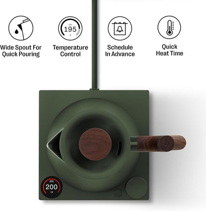 Fellow Corvo EKG Pro Electric Kettle for Tea & Coffee, 0.9 Liter | Precision Temp Control, Stainless Steel, Brew Timer, Smart Scheduling, Wide Spout, Quick Heating, Matte White, Maple Handle