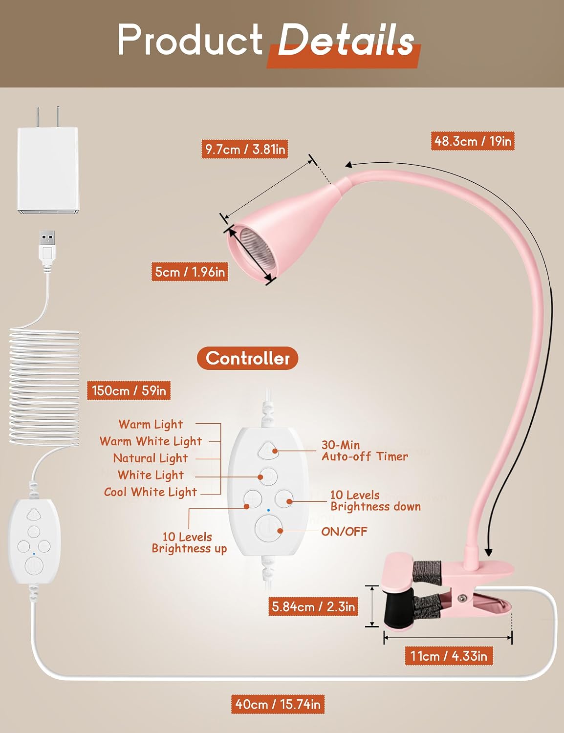 Reading Light for Book in Bed,Clip on Light Reading Lamp with Adapter Black