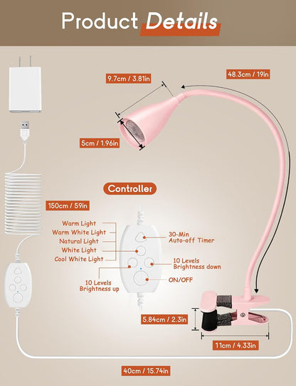Reading Light for Book in Bed,Clip on Light Reading Lamp with Adapter Black