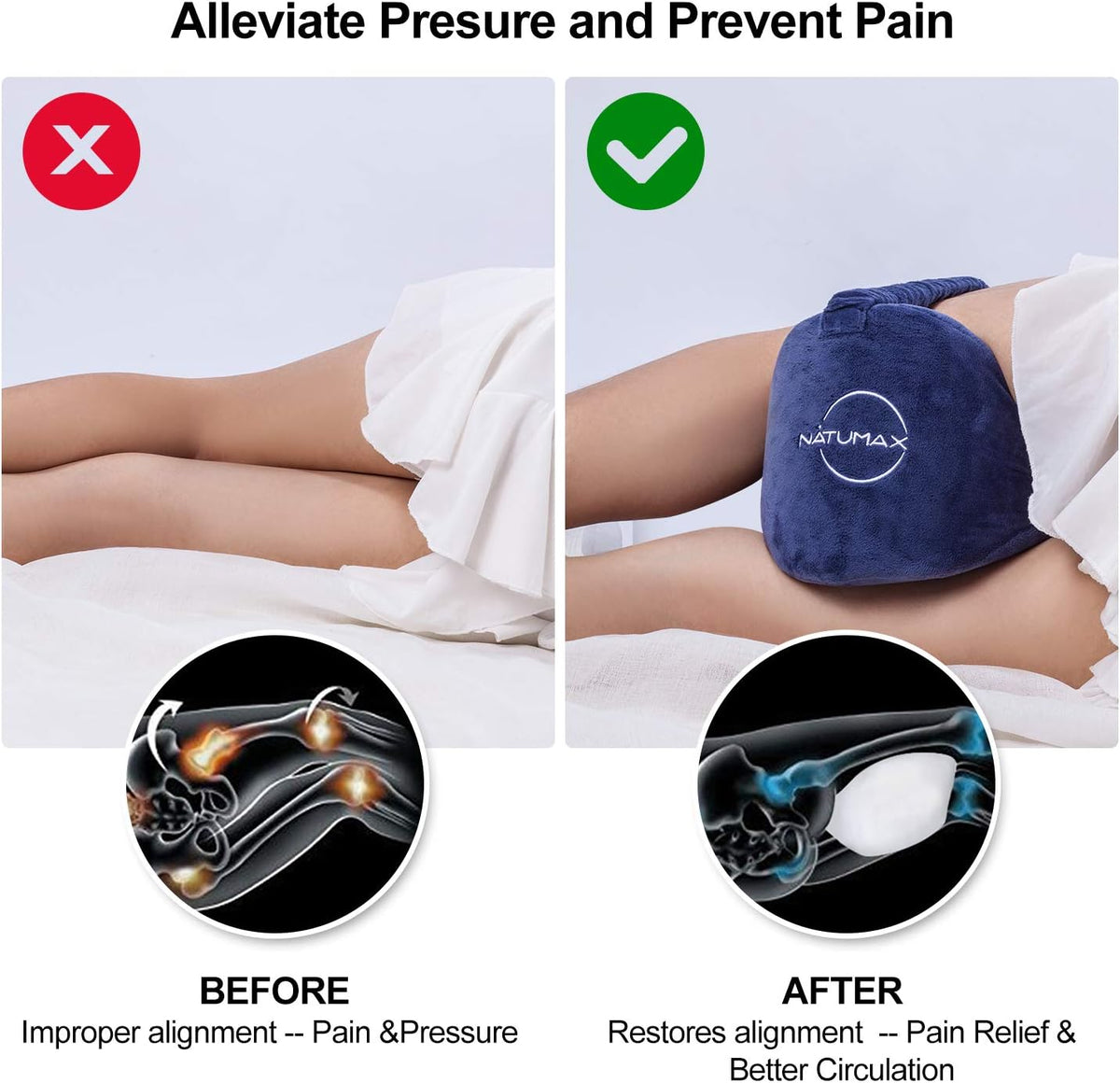 Knee Pillow for Side Sleepers - Relief from Sciatica Pain, Back/Leg Pain, Pregnancy, Hip and Joint Pain Memory Foam Leg Pillow + Free Sleep Mask and Ear Plugs