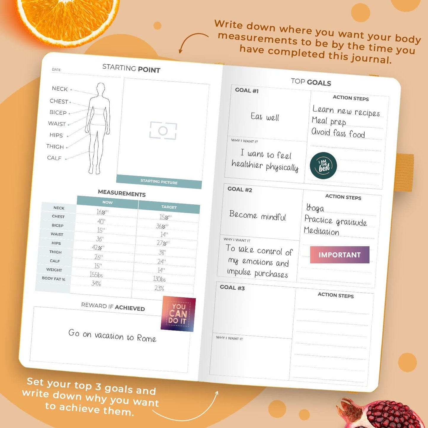 Clever Fox Wellness Planner & Food Journal for Weight Loss, A5 Orange | 5.8"x8.3" nutrition & exercise tracker for women tracking meals, diet & symptom diary, calorie counter notebook, stickers