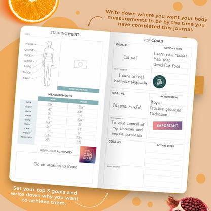 Clever Fox Wellness Planner & Food Journal for Weight Loss, A5 Orange | 5.8"x8.3" nutrition & exercise tracker for women tracking meals, diet & symptom diary, calorie counter notebook, stickers