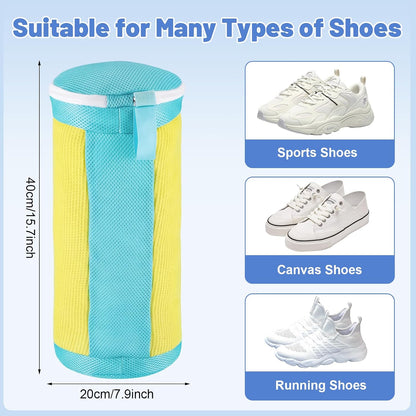 2 PCS Shoe Washing Machine Bags for Washer and Dryer, Grey + White | Reusable Laundry Shoe Bag, Hands Free, Hidden Self-locking Zipper, 360° Deep Cleaning, For Sneakers and All Shoes Types