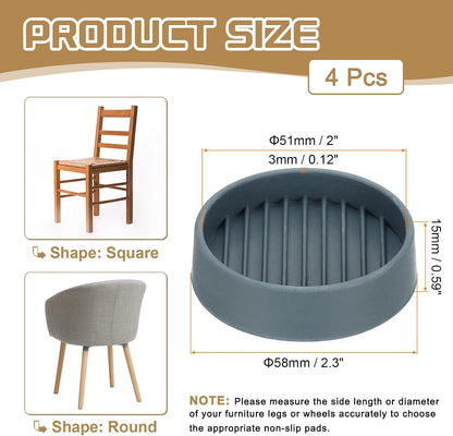 PATIKIL 4 Inch Rubber Furniture Pads, 4 Pack Non-Slip Furniture Coasters Round Anti Skid Caster Cups Furniture Feet Cup Floor Protectors for Bed Couch Stoppers, Brown