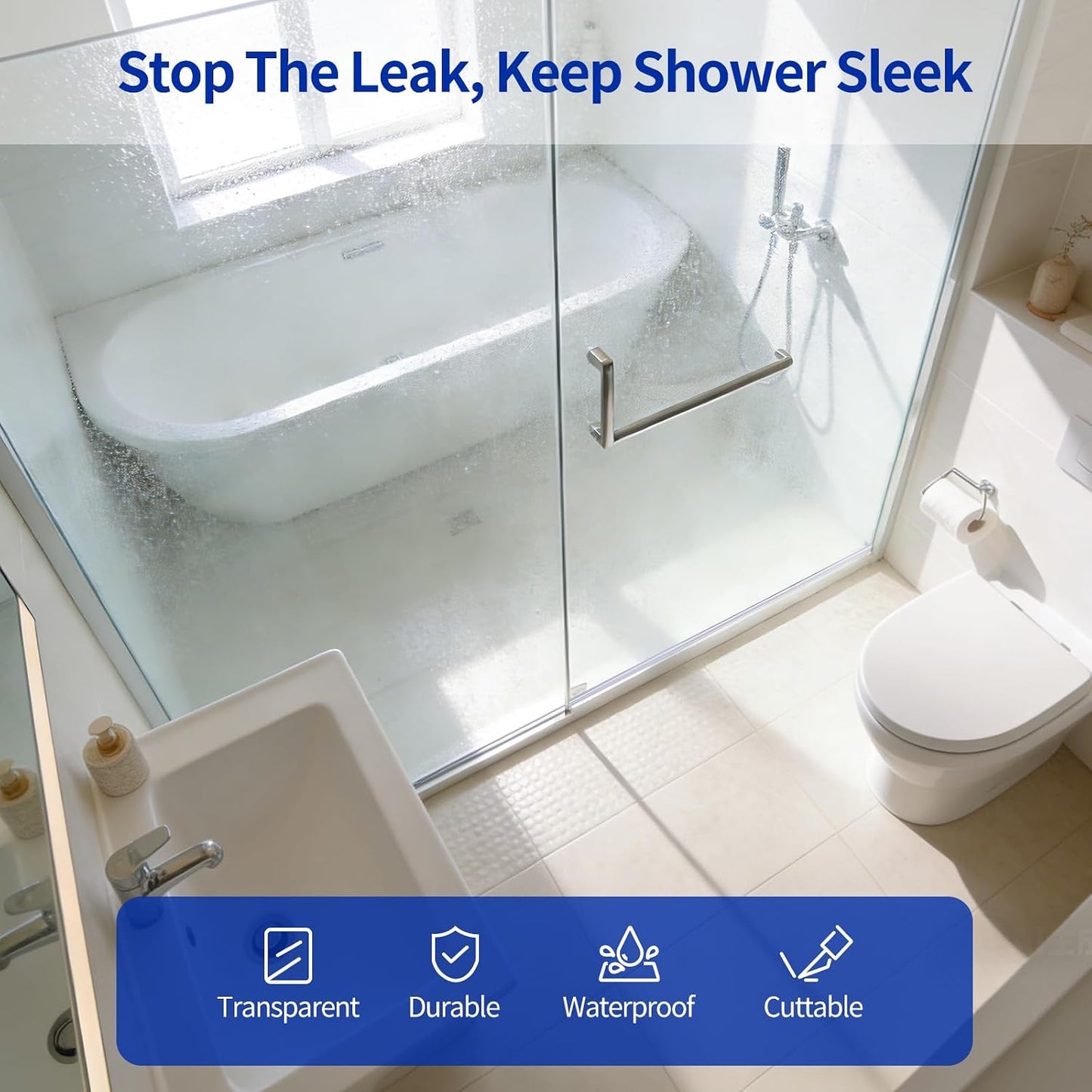 Delamu 3-Pack Shower Door Bottom Seal, 3/8''× 39'' Shower Door Sweep Strip | Shower Seal Strip for 3/8'' (10mm) Doors, Frameless Glass Shower Door Seal Strip Stop Shower Leaks and Create a Water Barrier