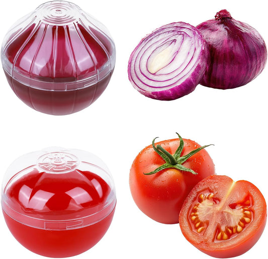 Onion and Tomato Keepers (2-Pack) - Reusable Fruit & Vegetable Storage Containers with Lids, Stackable Fridge Organizers for Kitchen Pantry, Camping Travel Food Saver