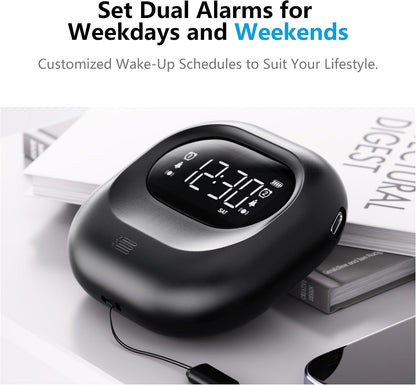 Vibrating Alarm Clock Rechargeable Battery Operated Cordless & Dual Alarms | Bed shaker for Under Pillow, Travel-friendly, Weekday/weekend Mode, Perfect for Heavy Sleepers & Hearing-impaired