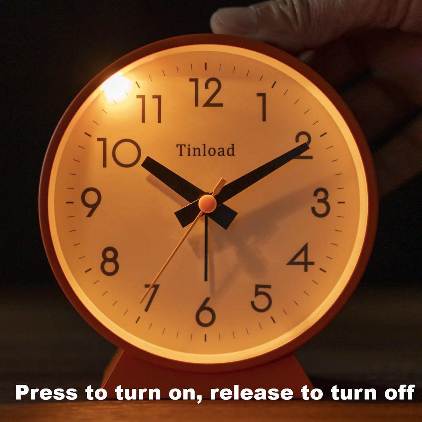 Tinload 4.5" Battery Operated Analog Alarm Clock, Small Silent Bedside Desk Clock with Night Light, Blue