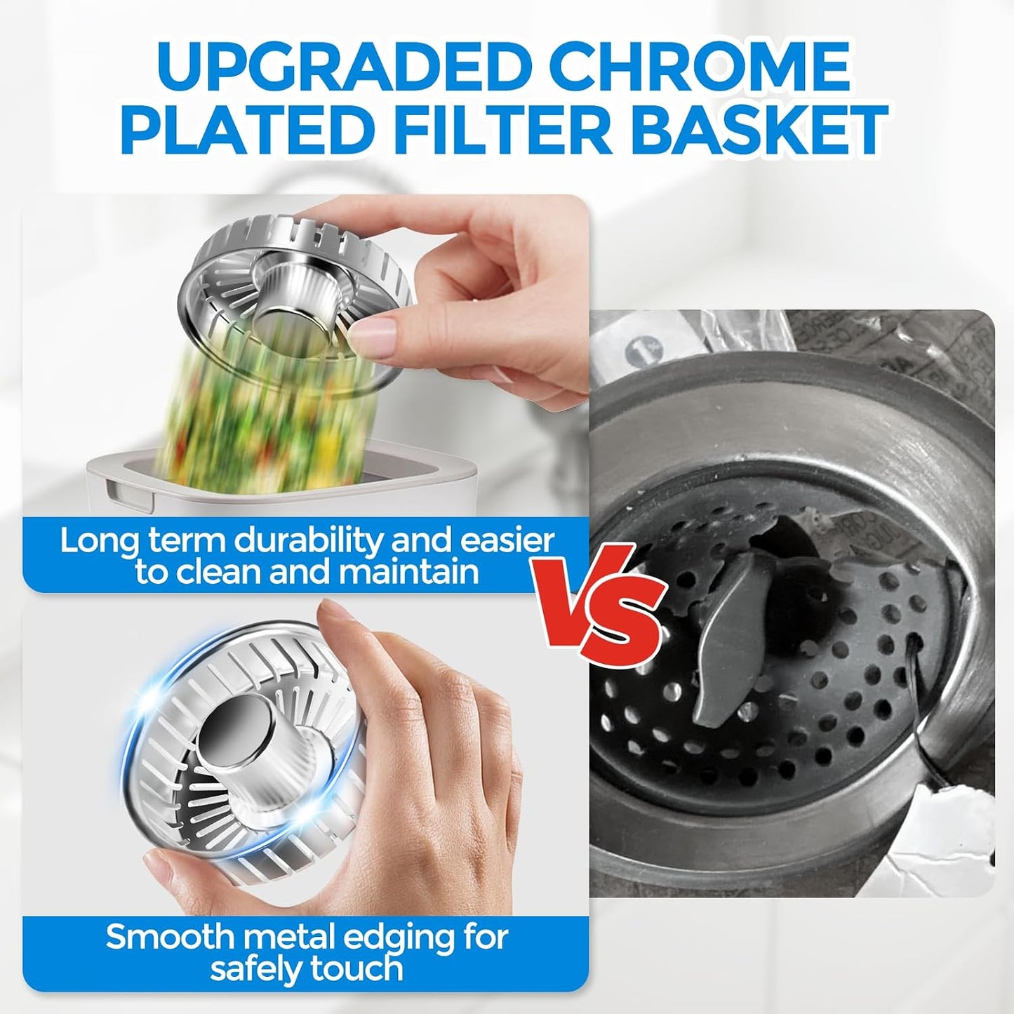 3 in 1 Kitchen Sink Drain Strainer Stopper Removable Basket Pop-Up | Kitchen Sink Food Strainer 1 Pack Silver Stainless - Food Catcher, Odor-Block Seal, Fits 3.5" Drain, Easy Clean