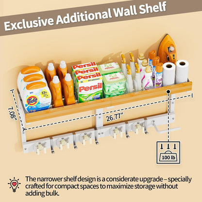 Broom and Mop Organizer Wall Hanging, Broom Hanger Holder Wall Mount | 3-in-1 Mop and Broom Holder Wall Mount with Storage Shelf & Vacuum Organizer,5 Racks,5 Hooks for Garage,Kitchen,Laundry Room