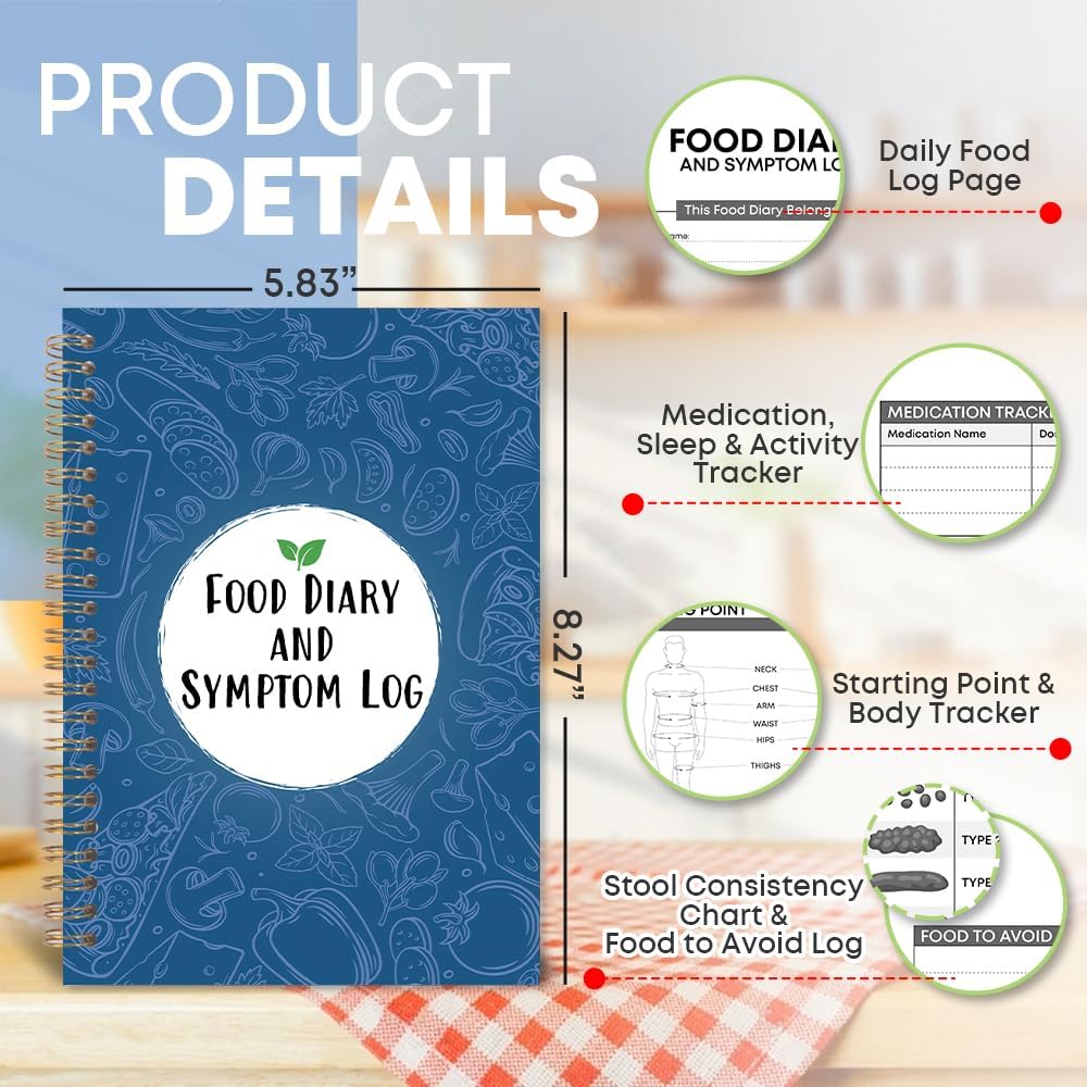 Food Diary and Symptom Log Book, Food Tracker Journal, Symptoms Tracking