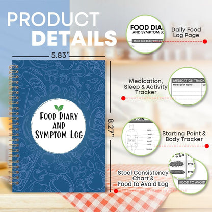 Food Diary and Symptom Log Book, Food Tracker Journal, Symptoms Tracking