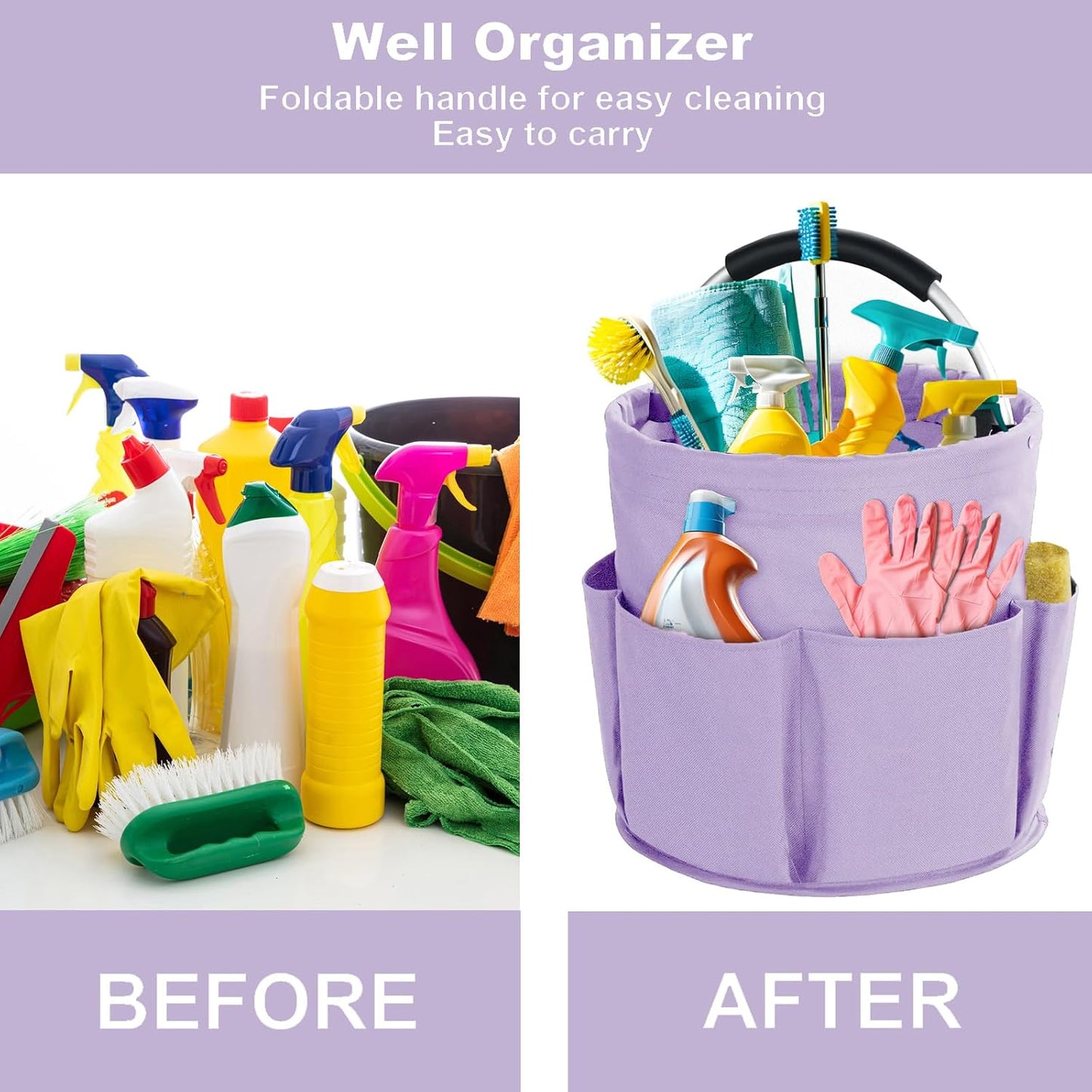 Cleaning Caddy with Handle, Cleaning Products Organiser, 17L Foldable Storage Basket, Cleaning Caddy Organiser, Portable Multi Cleaning Bucket Bag for Home, Garden (Black)