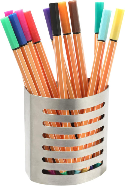 Magnetic Modern Pen and Pencil Holder, 3.25" x 1.75" x 3.50" | Metal Writing Utensil Storage Organizer for Kitchen, Locker, Home, or Office, Brushed Stainless Steel