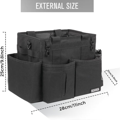 SCAVATA Compact Wearable Cleaning Caddy with Handle & Shoulder Straps | Small Cleaning Supplies Organizer, Under Sink & Car Cleaning Tools Storage Bag for Housekeepers Cleaners, Black
