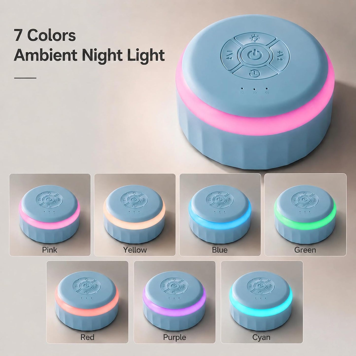 White Noise Sound Machine with Night Light for Sleep Adults Baby | Portable Sound Machine for Travel Office Home Yoga Meditation 26 Soothing Sounds 3 Timers Memory Function Blue