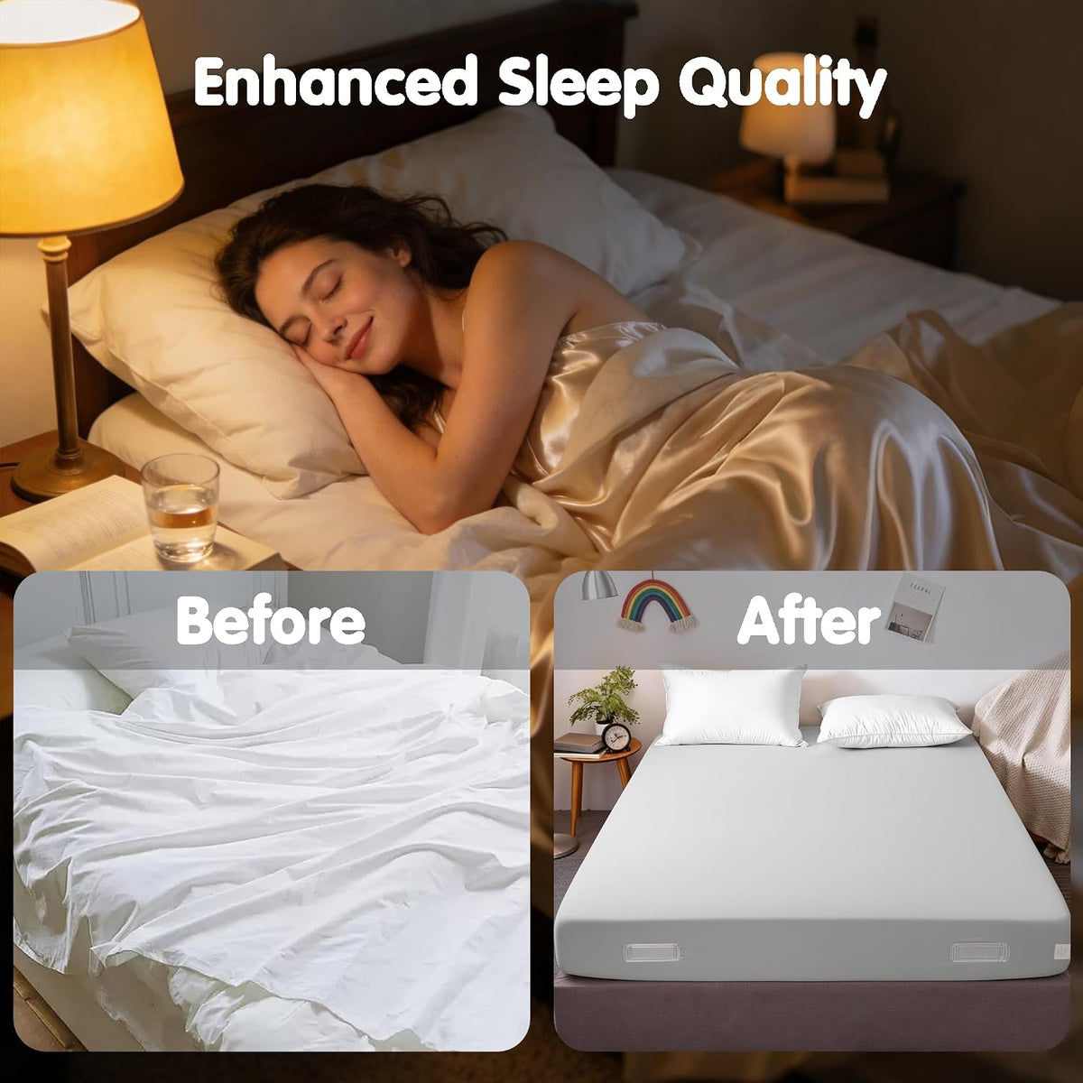Bed Sheet Holders - 4-Pack Strong Grip Sheet Straps, Keep Sheets in Place on Mattress, Deep Pocket Mattress Sheet Grippers, Universal Fit for All Bed Sizes (White)