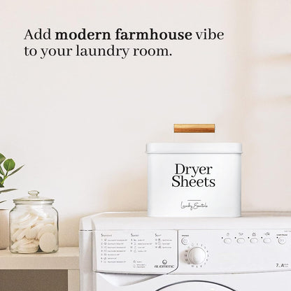 Modern Farmhouse Lint Bin for Laundry Room Decor and Accessories (White) | Metal Lint Bin for Laundry Decor and Laundry Room Organization, Laundry Trash Can, Lint Holder Bin