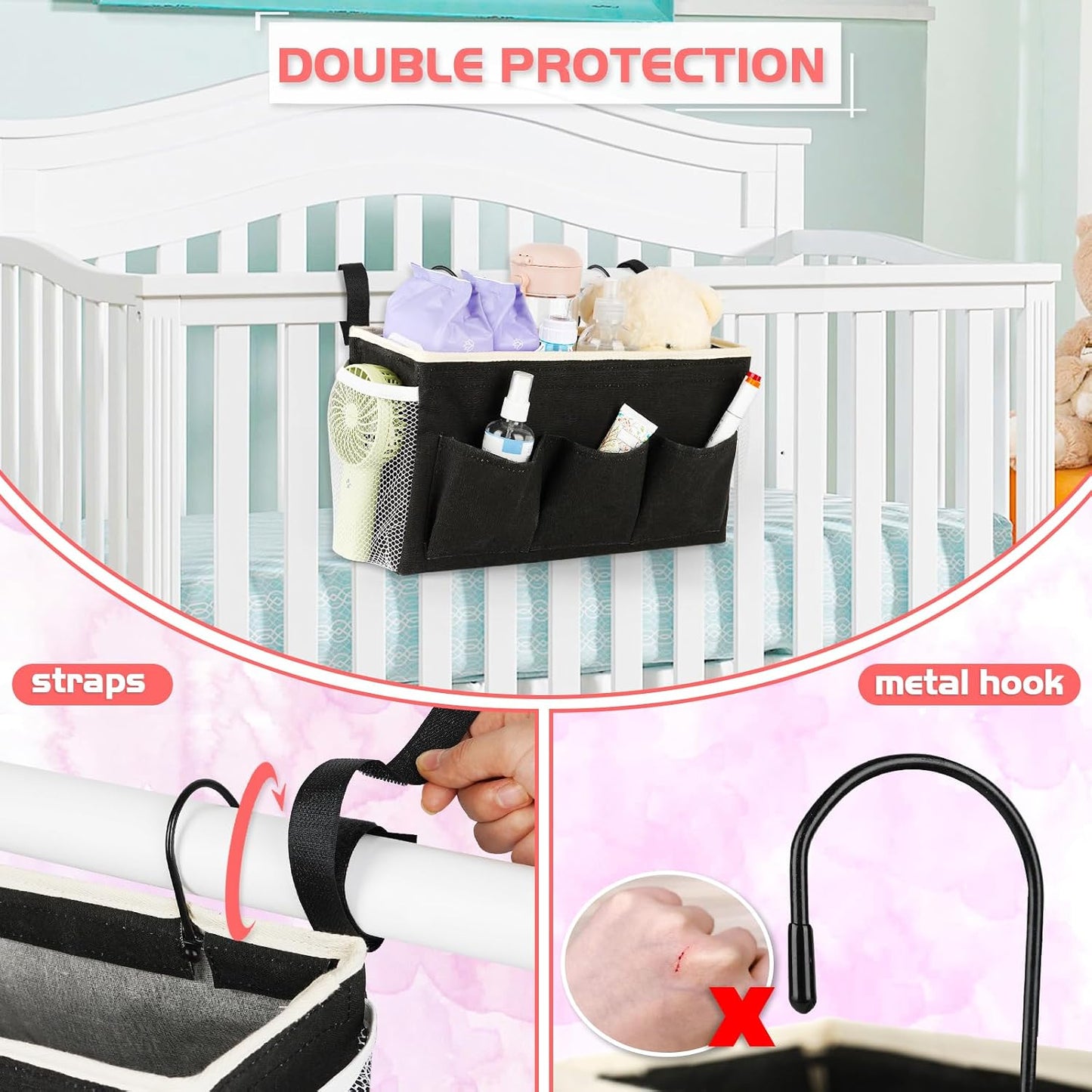 Bedside Caddy, Bedside Storage Bag Hanging Organizer for Bunk Dorm Bed Rail | Bed Caddy with Hooks, Top Bunks and Dorm Essentials for Water, Tissues, Tablets, Books, Phones, Remotes and Other Necessories