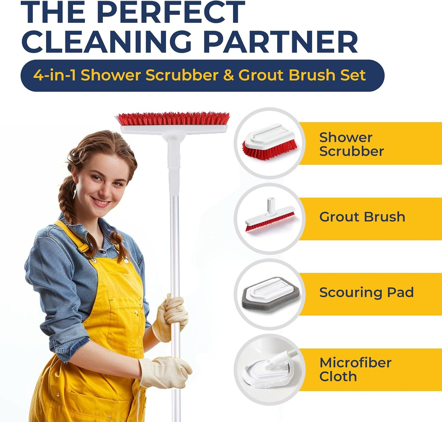 Foxtrot Living Grout Brush with Long Handle and Crevice Cleaning Brush Set | V-shaped, telescopic handle, crevice cleaning included, Grout cleaner for tile floors