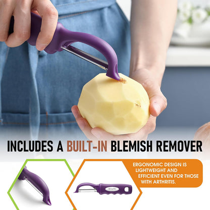 Spring Chef Swivel Potato Peeler for Kitchen w/ Soft Grip Handle, Mango | Premium Vegetable Peeler w/ Sharp Stainless Steel Blades, Multifunctional Food Peeler for Apple, Carrot, Cucumber, Fruit
