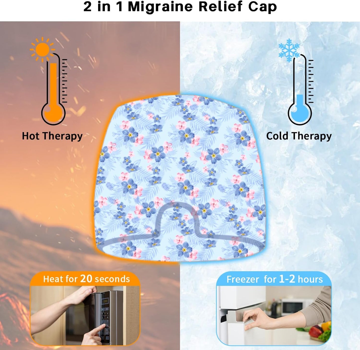 my novel things Migraine Relief Cap, Gel Cooling 2 Pack Set, Headache Relief with Hot/Cold Ice Cap, Instant Headache Relief, Reusable Ice Pack for Stress Sinus Relief Migraine Mask Gift for Women Man