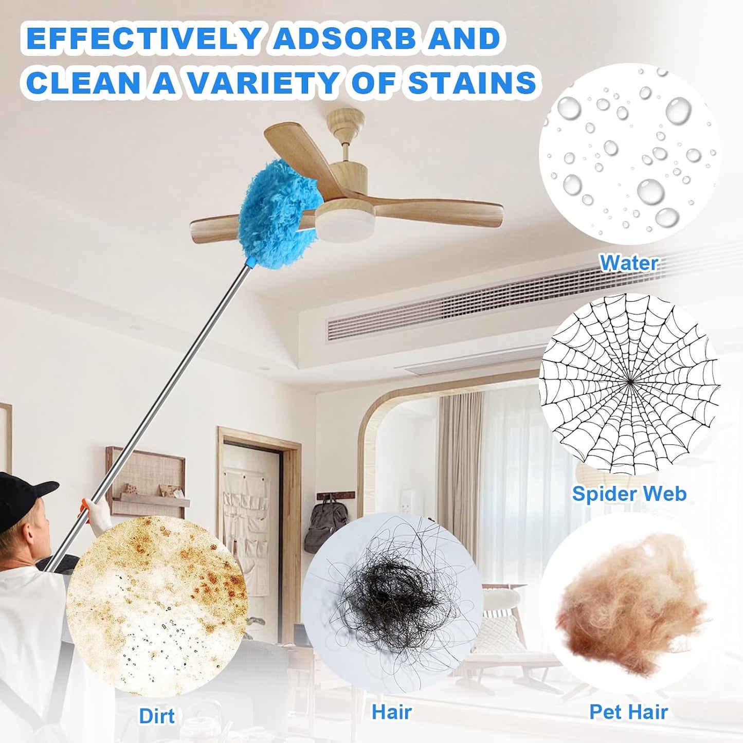 Storystore Ceiling Fan Cleaner Duster, Adjustable Microfiber Duster | 4.2FT Fan Cleaner with 13-50" Pole for Cleaning Fan Blades, Cobwebs, Walls, Doors and Windows, Brush for Dust Removal