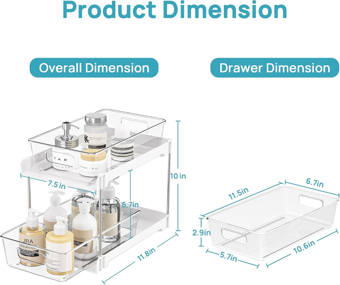 Vtopmart 2 Pack Pull Out Bathroom Under Sink Organizer (S-Standard) | Slide-out drawers, Multi-purpose storage, Clear visibility, Easy Set-up