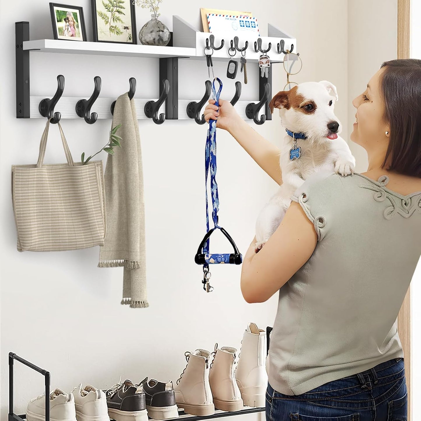 Evermagin 29" Coat Rack Wall Mount with Shelf for Entryway, Rustic Brown | Wall Mounted Coat and Key Rack with Hooks, Key Holder with Mail Organizer for Wall, Living Room, Mudroom, Bedroom