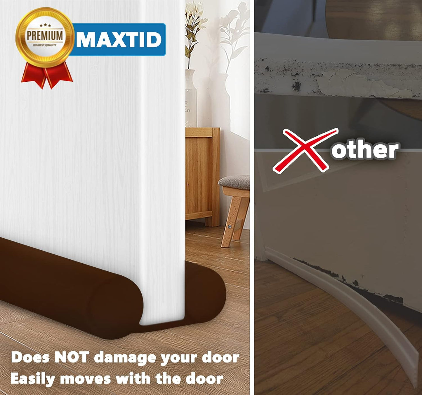 MAXTID Under Door Draft Stopper for Bottom of Doors 38" Black | Door Blocker Noise Reduce Light Cold Air Guard Breeze Sound Proof Door Sweep Door Seal Insulation Strip Gap Filler