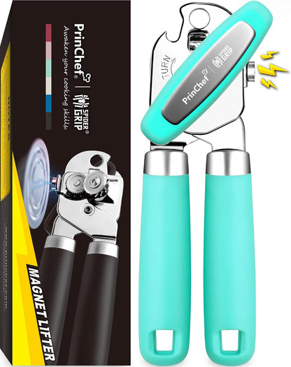 PrinChef Manual Can Openers with Magnet, No-Trouble-Lid-Lift, Handheld Can Opener Smooth Edge with Sharp Blade, Large Effort-Saving Handles, Easy Grip & Heavy Duty, Black