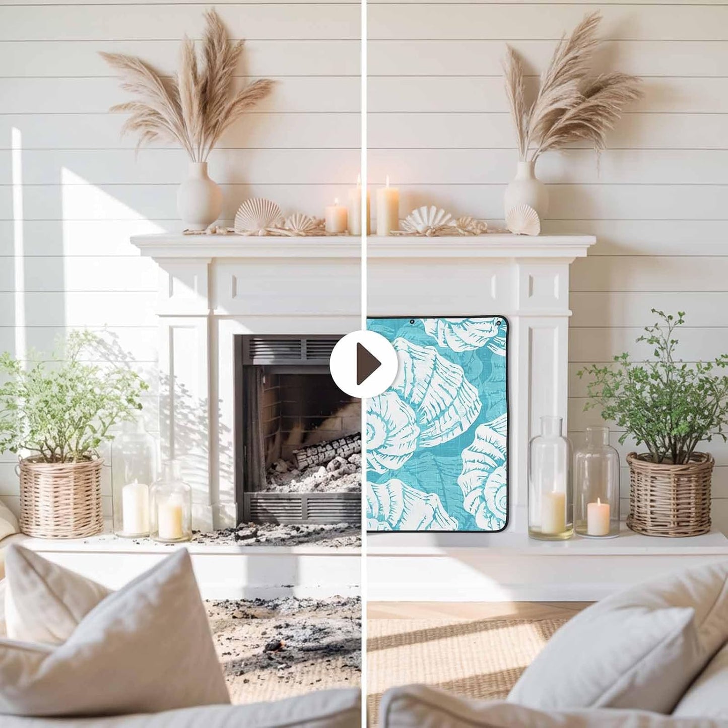 Magnetic Fireplace Cover Navy Blue Coastal Shells Fireplace Screen Decorative Ocean Conch Marine Life Insulation Fireplace Blocker Save Energy Fireplace Draft Stopper Covers for Living Room 36x30 Inch