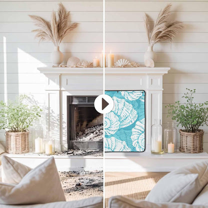 Magnetic Fireplace Cover Navy Blue Coastal Shells Fireplace Screen Decorative Ocean Conch Marine Life Insulation Fireplace Blocker Save Energy Fireplace Draft Stopper Covers for Living Room 36x30 Inch