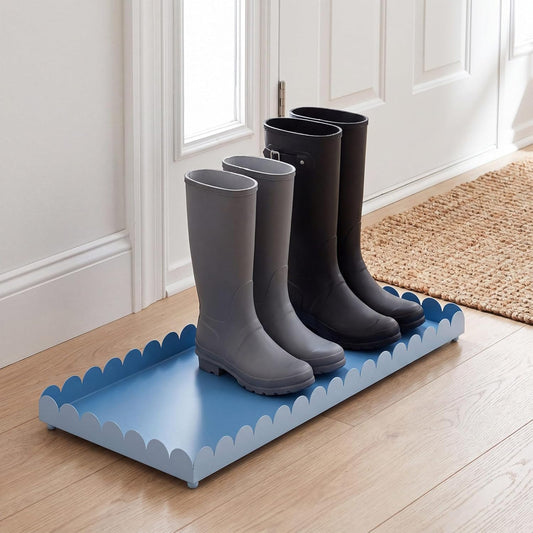 Sieral 34" x 14" x 2" Scalloped Large Metal Boot Tray, Heavy Duty Waterproof Iron Shoe Mat for Entryway Indoor/Outdoor, Multipurpose Shoe Tray for Boots, Plants, Front Door