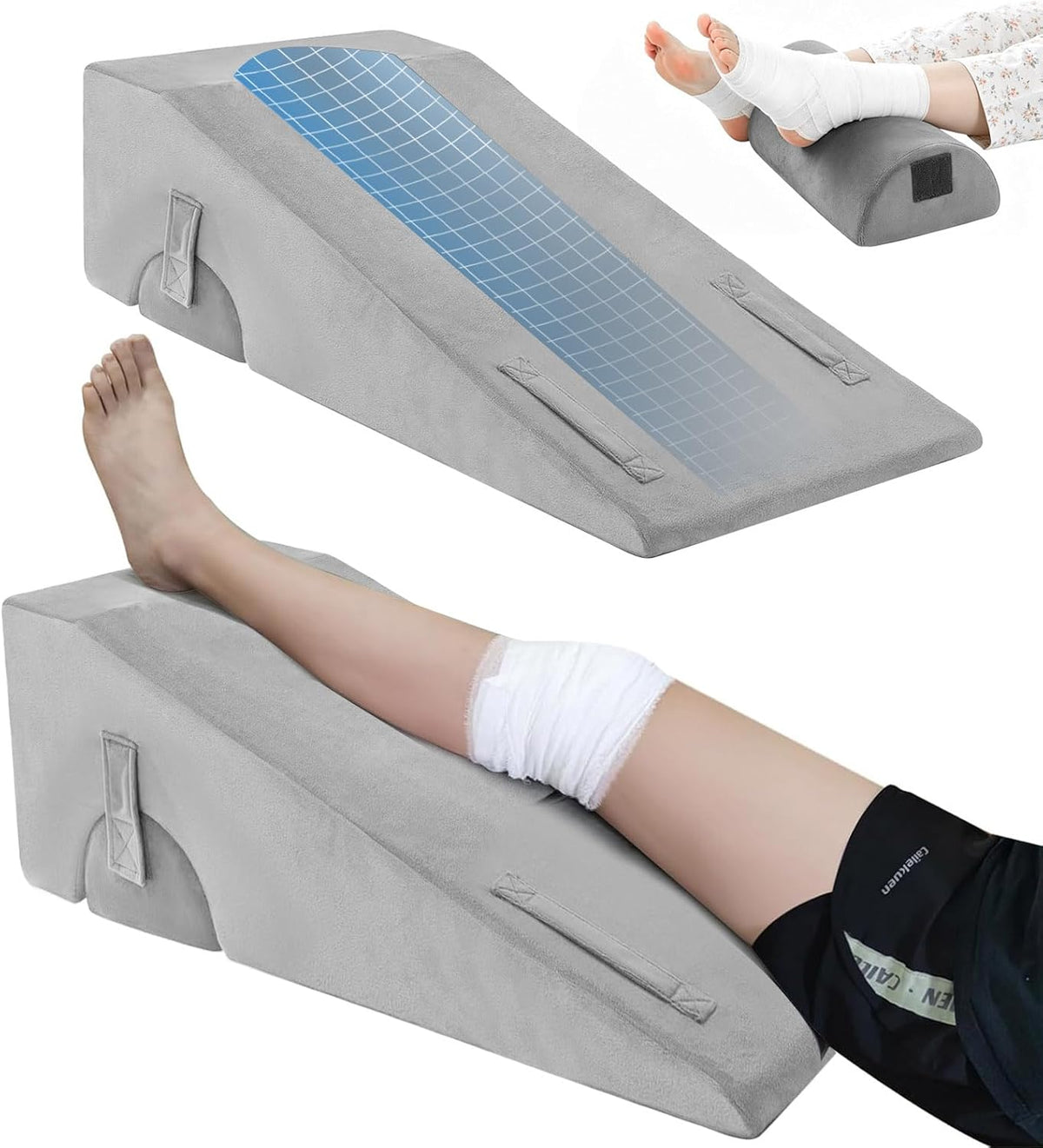 2 Adjustable Arc-Designed Leg Elevation Pillow for After Surgery – Knee Replacement Recovery Aid, Bone Foam Knee Surgery Pillow for Hip & Ankle Pain Relief