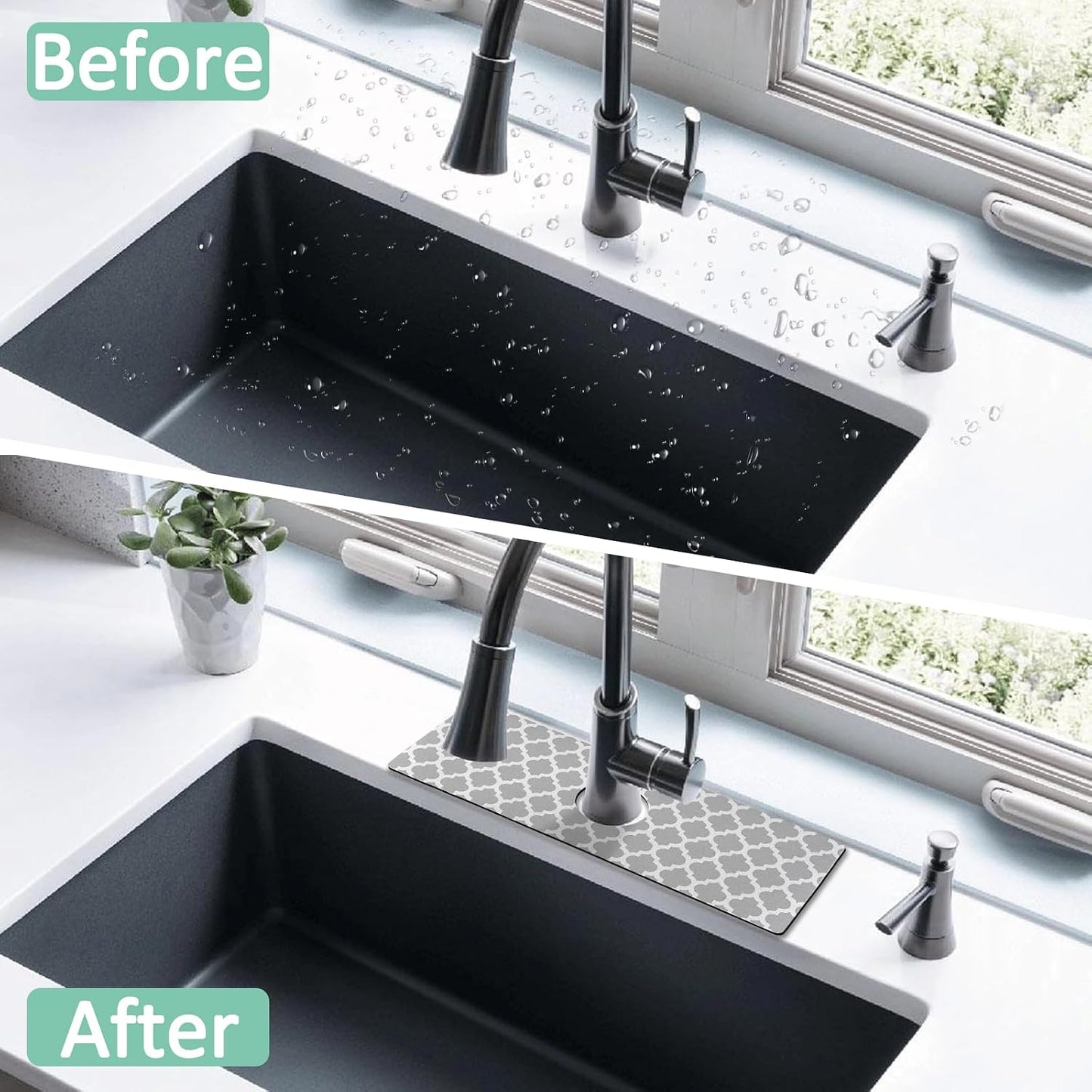 Kitchen Sink Splash Guard Faucet Mat 24" X 5.5" Tropical Leavesl Absorbent Fast Drying Mat Faucet Draining Mat Sink Splash Guard Behind Faucet Drip Catcher for Kitchen Bathroom