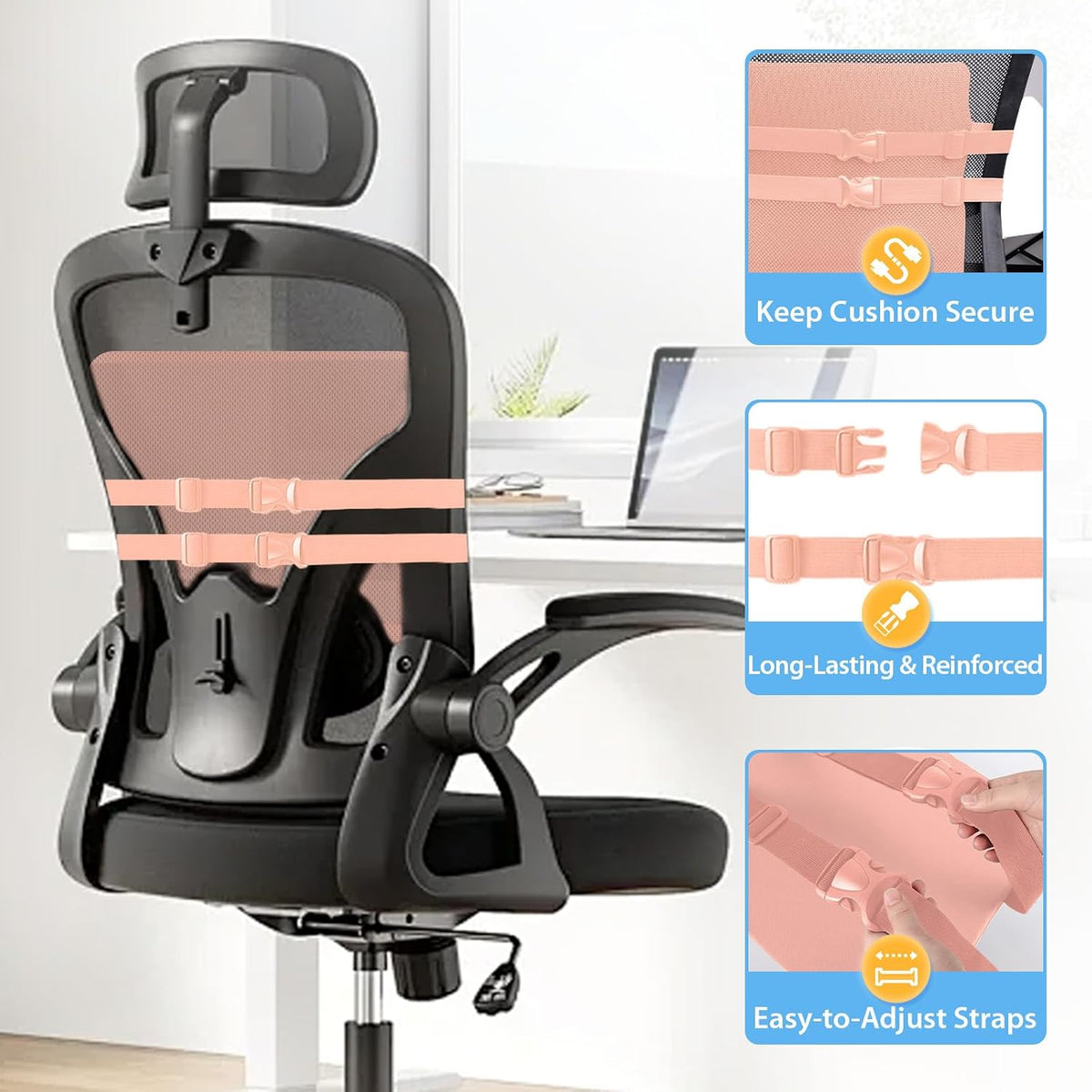 SweetSlubr Lumbar Support Pillow for Office Chair,Back Support(Black,Large)