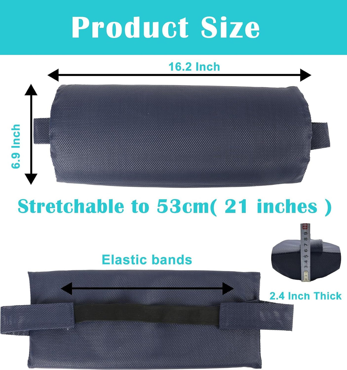 Headrest Pillow for Recliners, Zero Gravity Chair Replacement Pillows with Strap, Large 16.2" Length Outdoor Chaise Lounge Chair Cushion for Neck Lumbar Support, Black