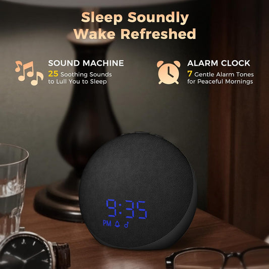 Sound Machine Alarm Clock for Bedroom: 25 Natural Sleep Sounds | White Noise Machine for Adults Kids Baby - Gentle Wake Up Alarm with Bluetooth Speaker - Putty