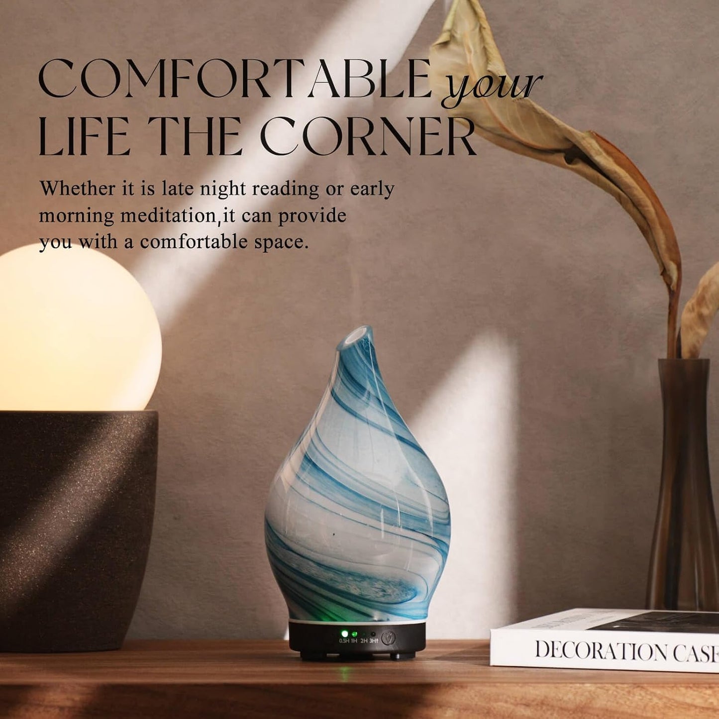 Porseme Oil Diffuser 3D Glass Aromatherapy Ultrasonic Humidifier, Air Refresh Auto Shut-Off, Timer Setting, BPA Free for Home Hotel Yoga Leisure SPA Gift 150ml Last 6H - Colors B