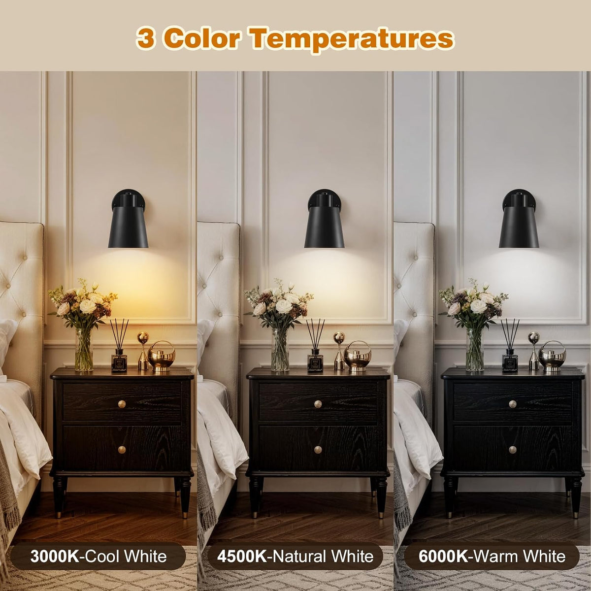 Gold Battery Operated Wall Sconces Set of Two with Remote, Rechargeable Battery Powered Wall Lights, 3 Color Temperature, Dimmable, Modern Wireless Wall Lamps for Bedroom Living Room Hallway