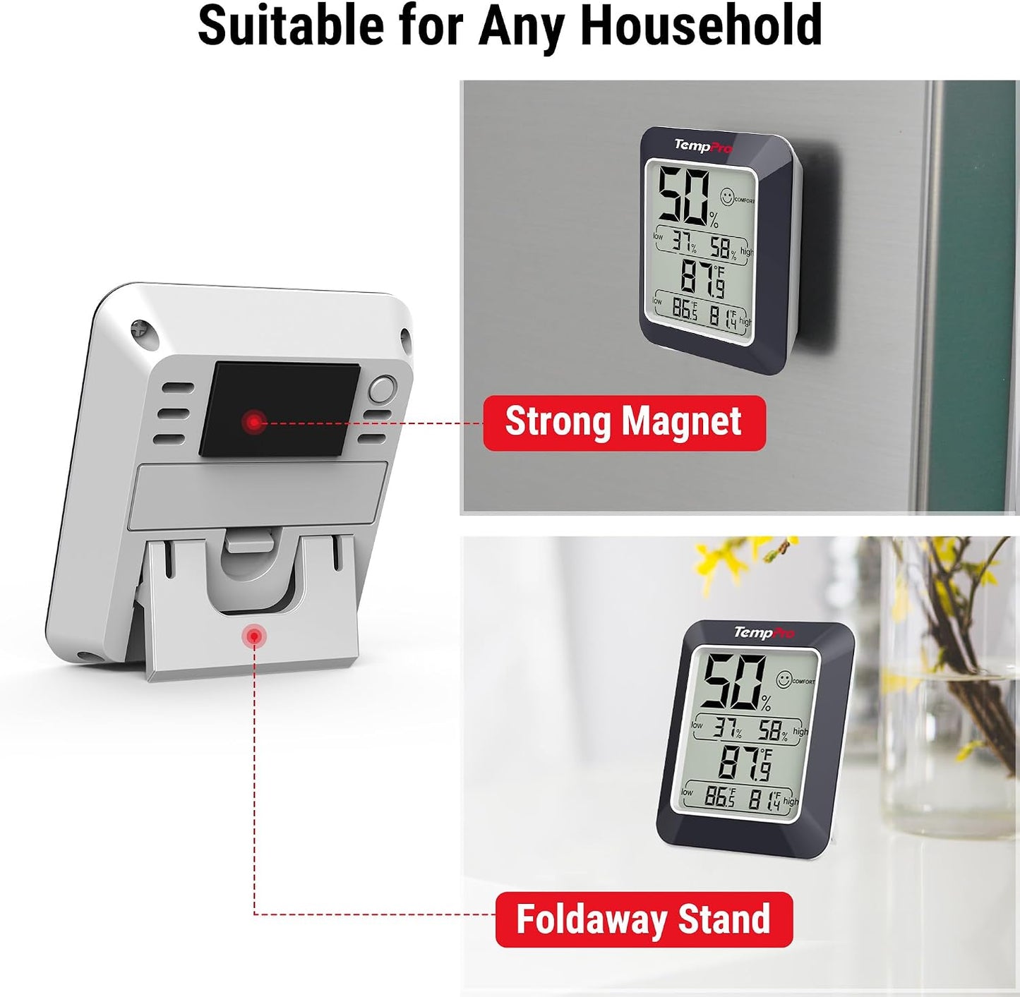 TempPro TempAir Digital Hygrometer Indoor Thermometer Humidity Monitor | Humidity Meter Room Thermometer Humidity Gauge with Temperature Humidity Monitor for House Celler Kitchen Greenhouse, 3 Pack