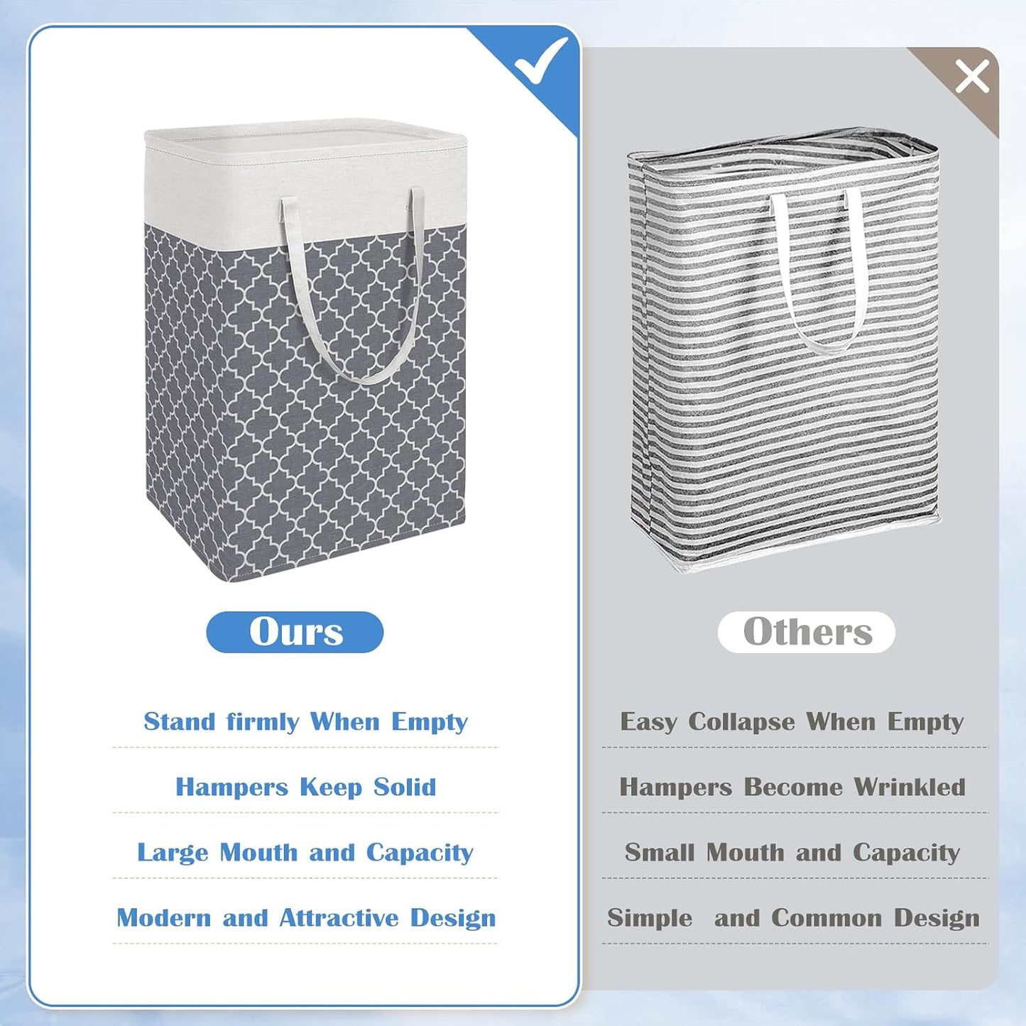 BlissTotes 3-Pack Laundry Basket, Collapsible Laundry Hamper, Grey, 75L | Laundry Clothes Hamper, Hampers for Bedroom, Freestanding Hamper with Handles, Clothes Laundry Basket