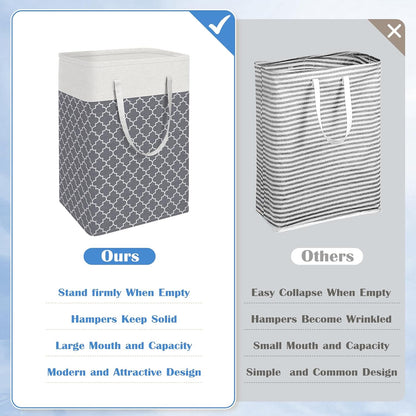 BlissTotes 3-Pack Laundry Basket, Collapsible Laundry Hamper, Grey, 75L | Laundry Clothes Hamper, Hampers for Bedroom, Freestanding Hamper with Handles, Clothes Laundry Basket