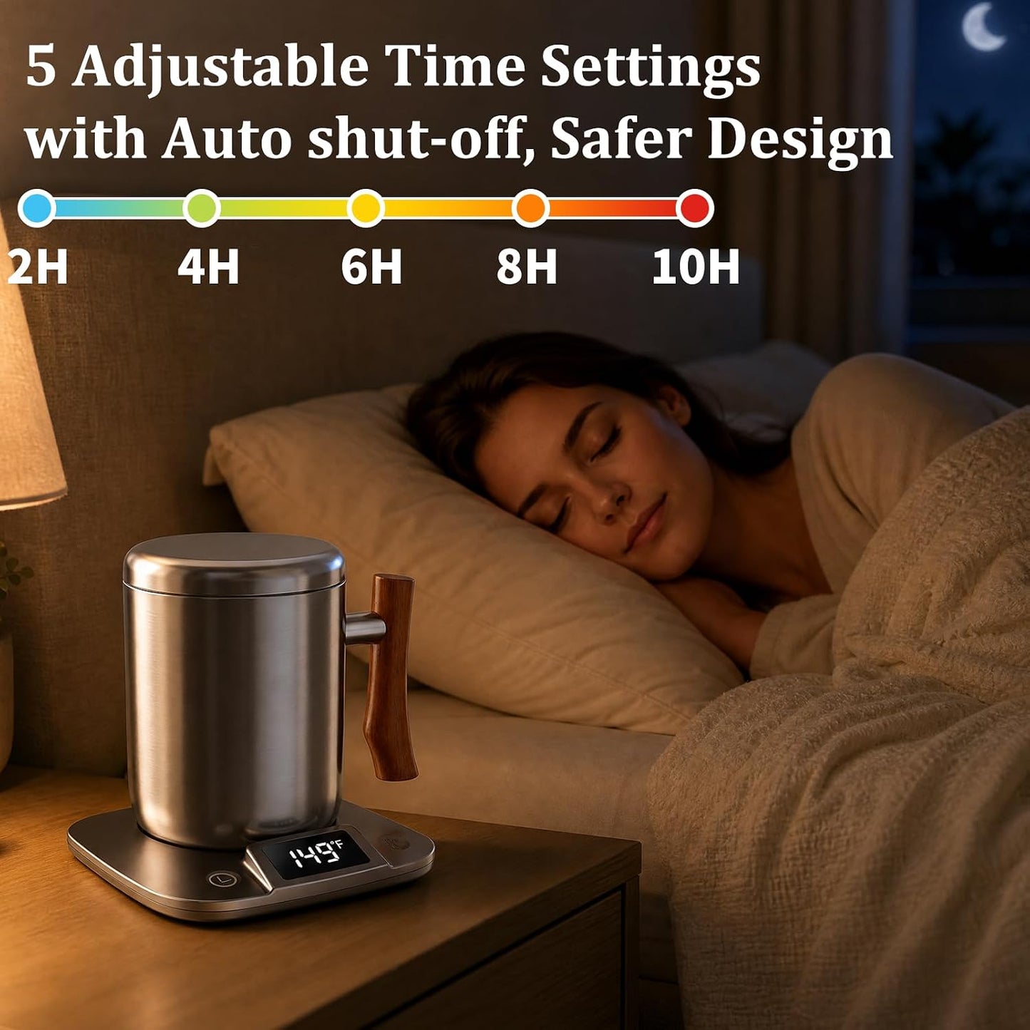 Smart Electric Heated Coffee Mug with Temperature Control, 5 Settings & Display, Auto Shut-Off, Fast Heating Warmer Set with Stainless Steel Coffee Mug (14oz-Black)