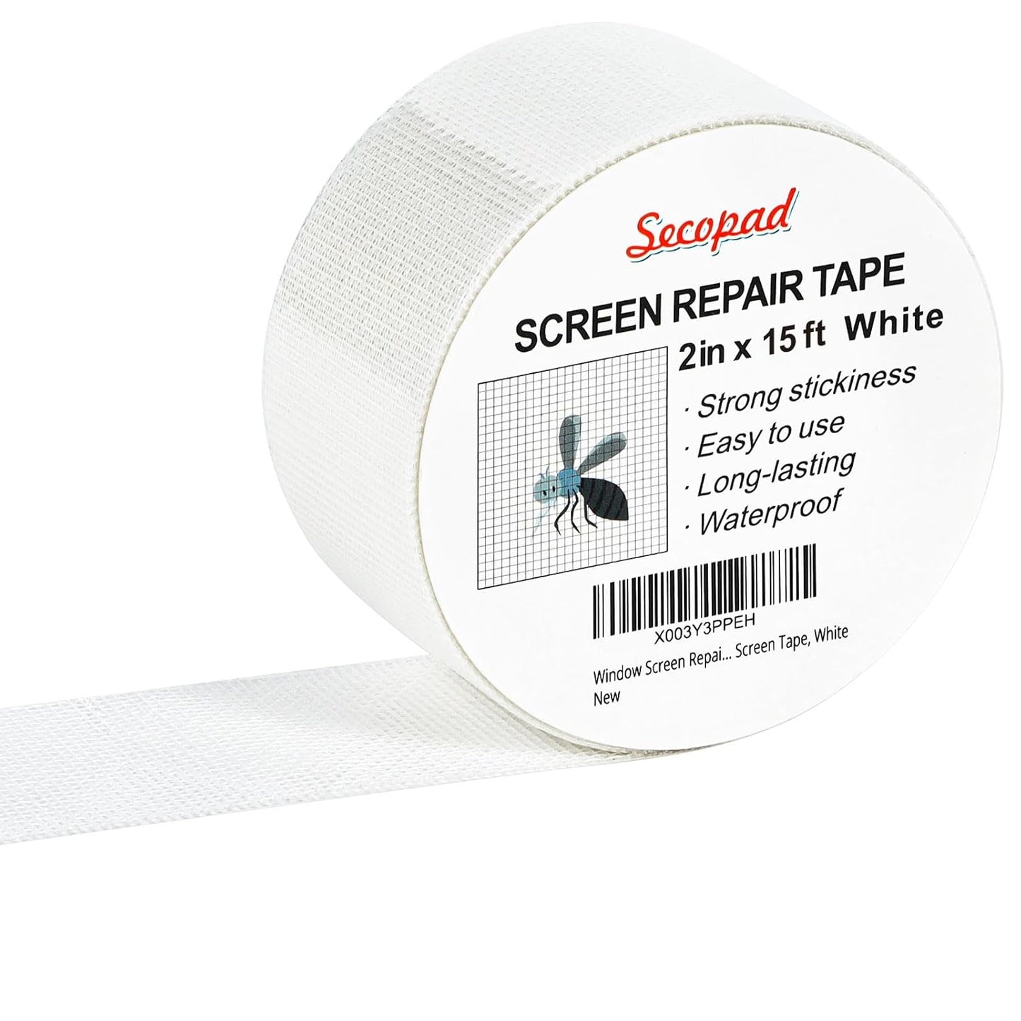 Secopad 2" x 180" (15FT) Screen Repair Tape, Screen Repair Kit, Black | Window Screen Patch, Quick Repair, Strong Adhesive, Easy to Use, For Mesh Window & Door, Cuttable Fiberglass, No Tools Needed